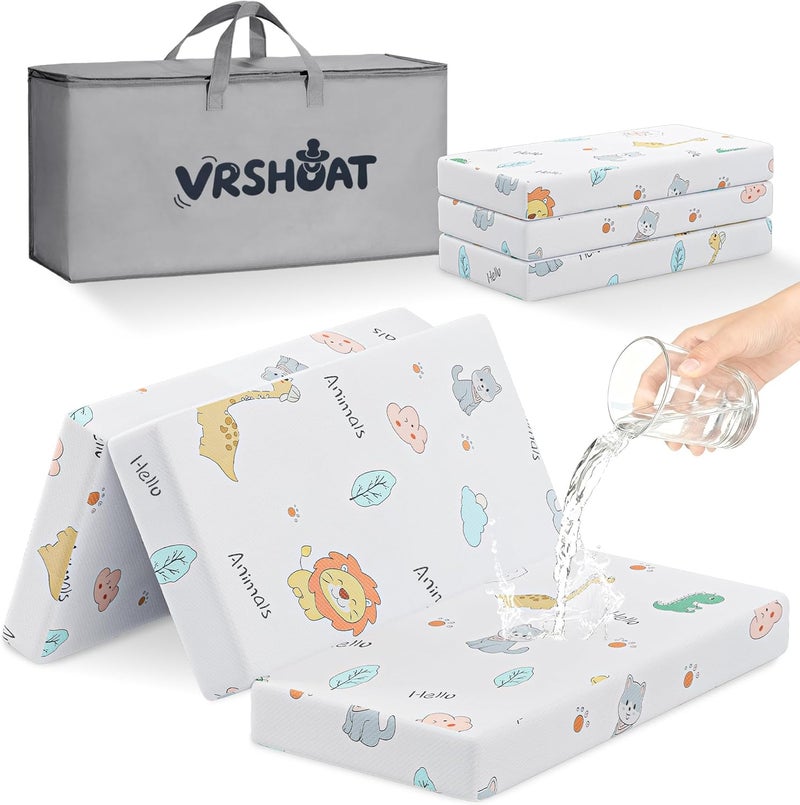 VRSHOAT Trifold Pack and Play Mattress 38"x26" Pack N Play Mattresses for Baby Toddler, Portable Mini Crib Mattress for Playpen and Playard with Soft Breathable Waterproof Cover - Image 1